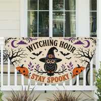 Witching Hour Stay Spooky Bunting Flag Owl Halloween Porch Decor