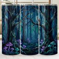 Barn Owl Tumbler Wrap, 20oz Moonlit Forest Mushroom Sublimation PNG