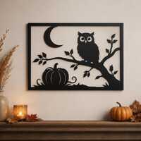 Owl Halloween LED Metal Wall Art, Rustic Metal Owl Decor, Pumpkin and Moon Wall Hanging, Spooky Autu
