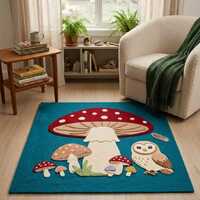 Mushroom Woodland Rug, Forest Area Rug, Owl Mushroom Rug, Cottagecore Rug, Fairycore Decor, Nature R