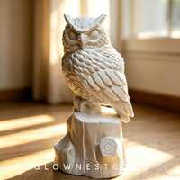 White Gypsum Owl on Tree Stump Sculpture Mini Matte Blank Statue Paintable Desktop Decor Art Gift