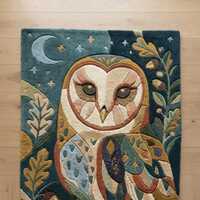 Owl Area Rug, Woodland Animal Rug, Owl Tapestry Style Carpet, Nature Inspired Rug, Cottagecore Livin