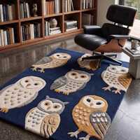 Owl Area Rug, Vintage Owl Rug, Bird Lover Rug, Navy Blue Animal Rug, Woodland Decor, Library Rug, Na