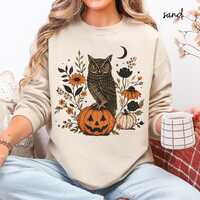 Fall Owl Sweatshirt, Floral Pumpkin Sweater, Woodland Animal Sweatshirt, Owl Lover Gift, Halloween O