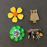 Vintage Enamel Flowers, Avon Owl, Assemblage Pins: 1970s Jewelry Choice of One