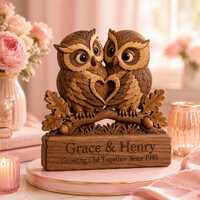 Personalized Owl Couple Wooden Block, Custom Names Anniversary Gift, Romantic Owl Decor, Woodland We