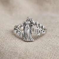 Virgo Zodiac Ring Silver Art Nouveau Goddess Owl Floral Band