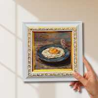 Owl & Fried Egg Original Oil Painting, Mini Framed Canvas Artwork