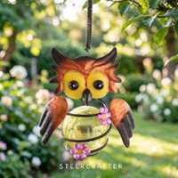Metal Owl Solar Hanging Lantern With Flower Detail, Collectible Gift For Garden Patio Yard Outdoor T