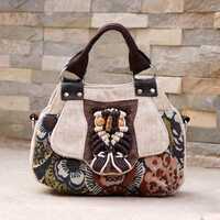 Handmade Owl Tote Bag, Macrame Owl Purse, Boho Canvas Shoulder Bag, Vintage Ethnic Patchwork Handbag