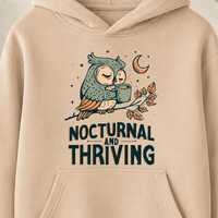 Kids Owl Halloween Hoodie, Nocturnal Thriving Sweatshirt, Autumn Woodland Illustration
