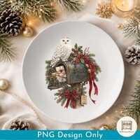 Christmas Owl PNG, Snowy Owl Xmas Mailbox Sublimation Design, Holiday Winter Bird Clipart