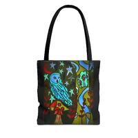 Whimsical Owl Tote Bag, Mushroom Forest Bag, Celestial Woodland Art Tote, Cottagecore Gift, Witchy N