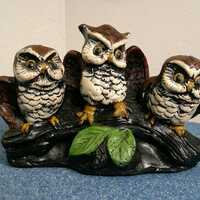 Vintage 1970's Molded Wax Owl's on Branch Unused