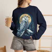 Snowy Owl Sweatshirt, Moon Owl Crewneck, Camping Sweatshirt, Nature Lover Gift, Owl Gift