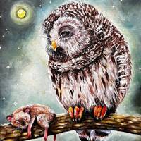 Owl and Mouse original canvas painting, Owl wall art MADE-TO-ORDER, Owl lovers gift, Whimsical art,