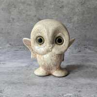Vintage Big Eye Ceramic Owl Figurine| Quirky Mid Century Modern Speckled Owl Statue
