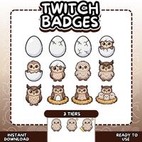 Cute Owl Sub Badges | Night Forest Twitch Bit Badges 3 Tiers | Kawaii Baby Owl | Cozy Stream Vtuber 