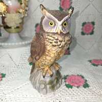 Vintage Andrea by Sadek Owl Figurine 9339 Made in Japan Porcelain Great Horned Owl 7.5 Inch Woodland