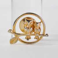 Vintage 1970s Avon Gold-Toned Owls Lapel Pin - 70s Avon Gold Two Owls on Branch Tie Tac Pin Brooch