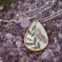 Woodland Owl Necklace, Nature Inspired, Botanical Pendant, Cottagecore Jewelry, Owl Lover Gift