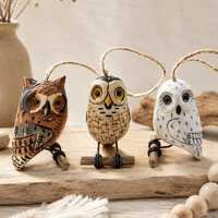 Hand Painted Wooden Owl Rearview Mirror Charm, Mini Hand Carved Owl Ornament, Rustic Woodland Car Ha