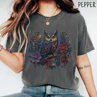 Floral Owl Shirt, Dark Cottagecore Bird Art Tee, Moody Woodland Owl Gift, Comfort Colors® T-Shir