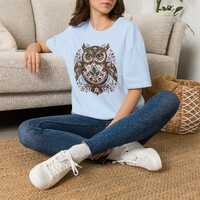 Floral Folk Art Owl T-Shirt | Boho Owl Illustration, Nature Motif