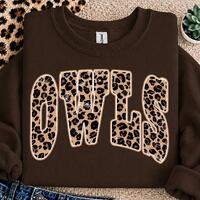Owls PNG, Leopard Print Owls Mascot PNG, Varsity School Spirit Game Day Shirt Design, Team Spirit Su