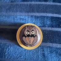 Vintage Bakelite and wood carved owl brooch | owl jewelry mid century retro 50s brooch dress clip bi