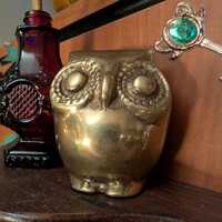 Vintage Interpur Solid Brass Owl Figurine | Made in Korea | 1970s MCM Brass Bird | Mid Century Owl D