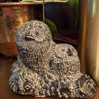 Vintage Aardvark Mother & Baby Owl Figurine | Made in Canada | 1970s Woodland Owl Sculpture | Ru