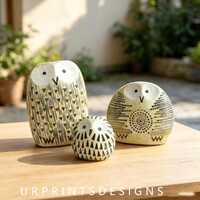 Decor Wisdom Housewarming Gift Hand Drawn Resin Owl Family Figurine Set Vintage Rustic Bookshelf Bal