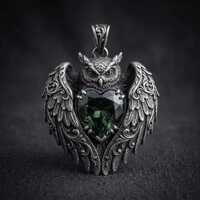 Owl Heart Pendant Necklace, Gothic Owl Jewelry, Winged Owl Pendant, Celestial Statement Necklace, Bi