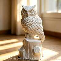 White Gypsum Owl on Tree Stump Sculpture Mini Matte Blank Statue Paintable Desktop Decor Art Gift