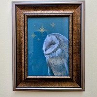 Framed hand embellished barn owl giclee print