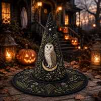 Personalized Halloween Witch Hat, Moonlit Owl Quilted Witch Hat, Gothic Halloween Costume, Dark Fore