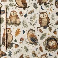 Woodland Owl Fabric by the Yard Cute Owl Print Fabric Cottagecore Animal Fabric Fall Quilting Fabric