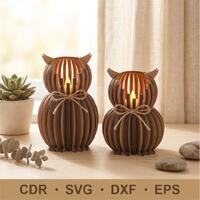 Owl SVG file for laser cut, LED holder files, Tea light candle lantern set, Glowforge 3D puzzle, Ani