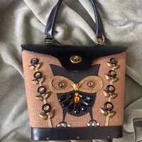 Vintage Enid Collins night owl top handle bag, handle **damaged as is flaws**