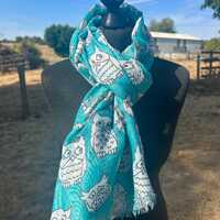 Cute Owl Print Scarf - Turquoise Blue