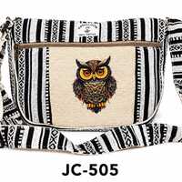 Owl Crossbody Bag, Handmade Hemp Cotton Shoulder Bag, Boho Owl Purse, Small Messenger Bag, Tribal Fe