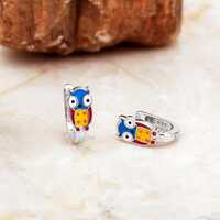 Handmade Enameled Owl 925 Sterling Silver Kids Stud Earrings