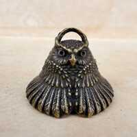 Solid Brass Owl Bell Hand-Cast Vintage Charm Figurine Aged Patina Bronze Bird Decor Collector Gift