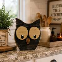 Primitive Owl Shelf Sitter & Wall Decor &ndash; Rustic Farmhouse Owl &ndash; Hand Painted Wood O