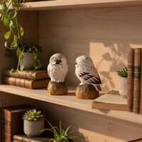 Hand Carved Wooden Owl Figurine Folk Art Snowy Owl Statue Desktop Decor Rustic Home Ornament Natural