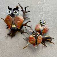 Vintage 1970s Brutalist Metal Owl Wall Art Sculpture Set Layered Copper Brass Tones Mid Century Mode