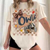 Owls Mascot Football PNG, Retro Game Day Pennant Flag Sublimation, Fall Season Sports Mom Shirt Desi