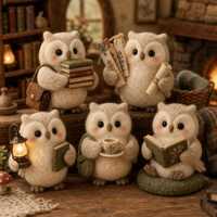 Needle Felt Owl Figurine Set, Woodland Owl Reading Nook Light Cottage Refresh, Cottagecore Keepsake