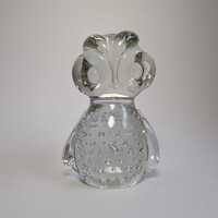 Vintage Art Glass Owl Figurine | Large Clear Bubble Glass Owl | Mid Century Modern Owl Paperweight D